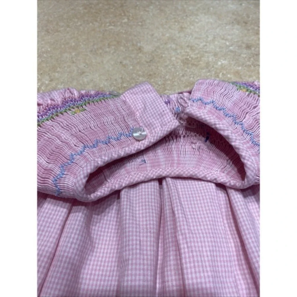 Rosalina Collection Pink Checked Bishop Smock Dress 12m Dress Bunnies/Easter 822